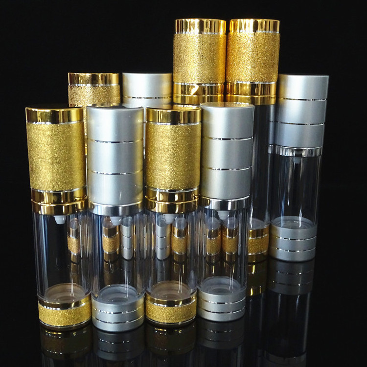 15ml 30ml 50ml 80ml 100ml 120ml luxury silver gold aluminum cosmetic spray airless dispenser pump frosted plastic bottle