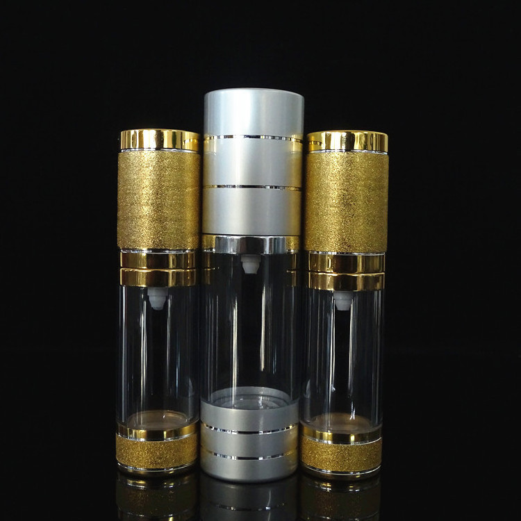 15ml 30ml 50ml 80ml 100ml 120ml luxury silver gold aluminum cosmetic spray airless dispenser pump frosted plastic bottle