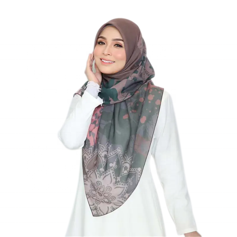 Wholesale custom designer plain printed square tudung bawal muslim women cotton voile ethnic scarves shawls hijab