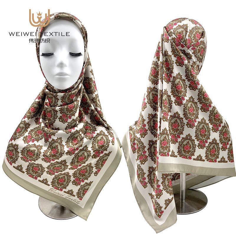 Custom Tudung Bawal Printed New Design Satin Silk Hijab Scarf For Women