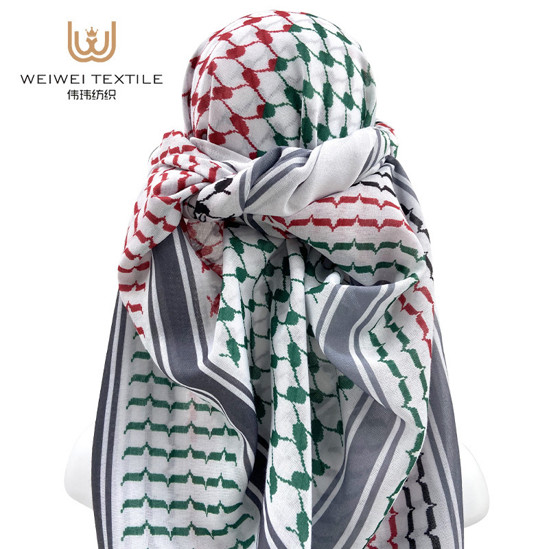 Customized Printed Red Green Color New Palestine Polyester Yashmagh Shemagh Black Arab Men  Scarf Keffiyeh