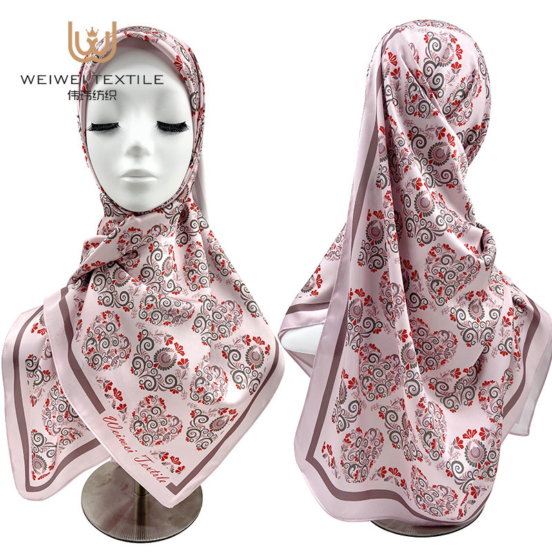 Custom Tudung Bawal Printed New Design Satin Silk Hijab Scarf For Women