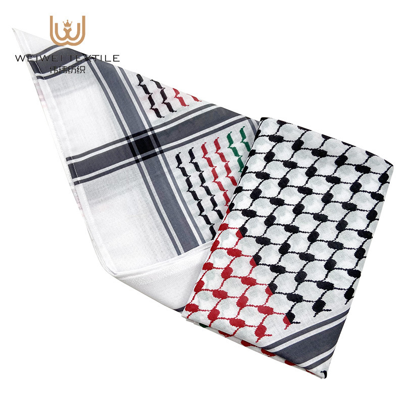 Customized Printed Red Green Color New Palestine Polyester Yashmagh Shemagh Black Arab Men  Scarf Keffiyeh