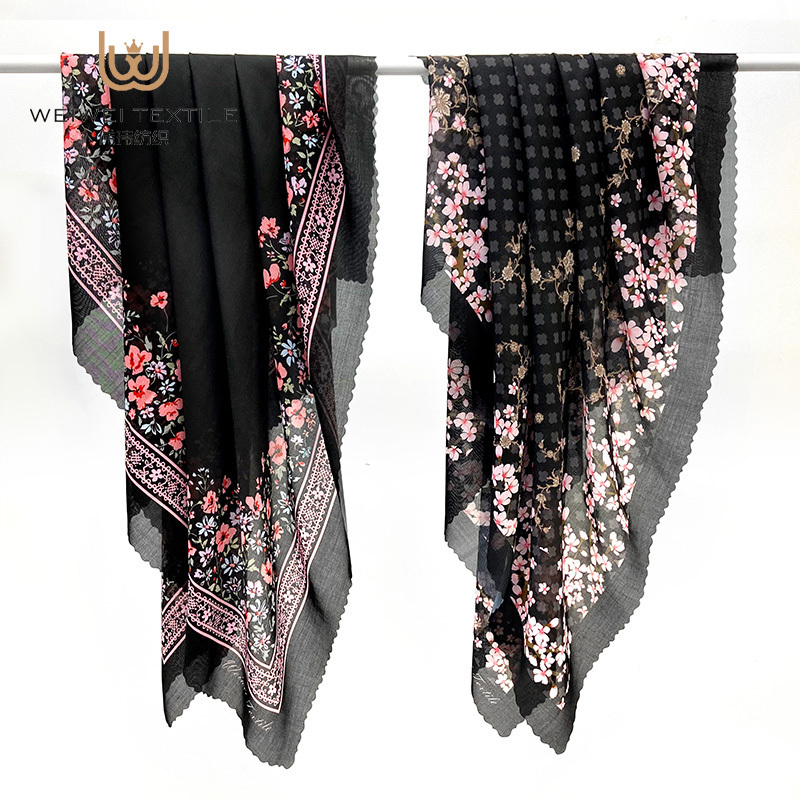 Classic Custom Printed Square Cotton Voile Hijabs Muslim Women Ethnic Scarves