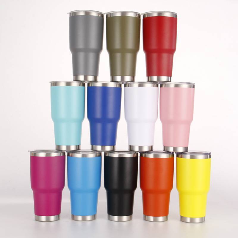 Powder Coated Stainless Steel Thermos 30oz Vacuum Insulated Tumbler Cups in Bulk