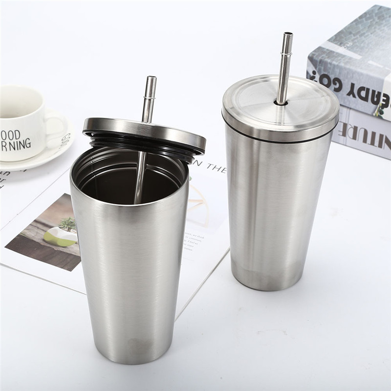 Popular 500ml cup wholesale Stainless Steel Mugs Vacuum Insulated Tumbler cups in bulk iced coffee mug with lid straws