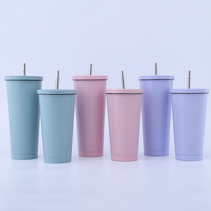 Popular 500ml cup wholesale Stainless Steel Mugs Vacuum Insulated Tumbler cups in bulk iced coffee mug with lid straws