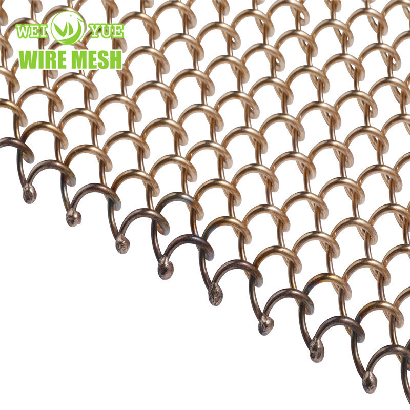 Metal Coil Drapery Aluminum Dia 1.2MM Mesh 7mm Manufacturer Supply Gold Black Decorative Metal Mesh Curtain Chain Link