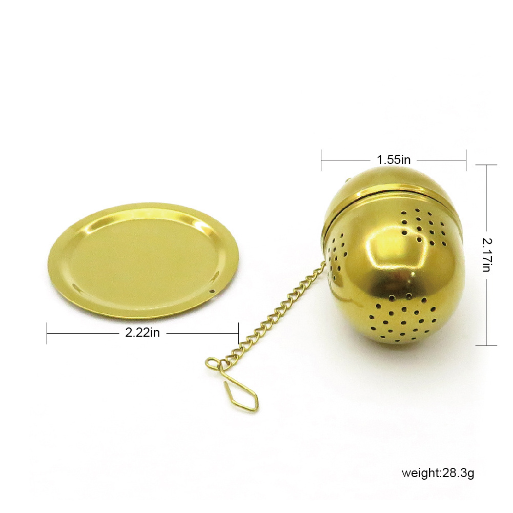 Stainless Steel Egg Shaped Gold Tea Ball Infuser Strainer with Tray and Chain for Loose Leaf Tea