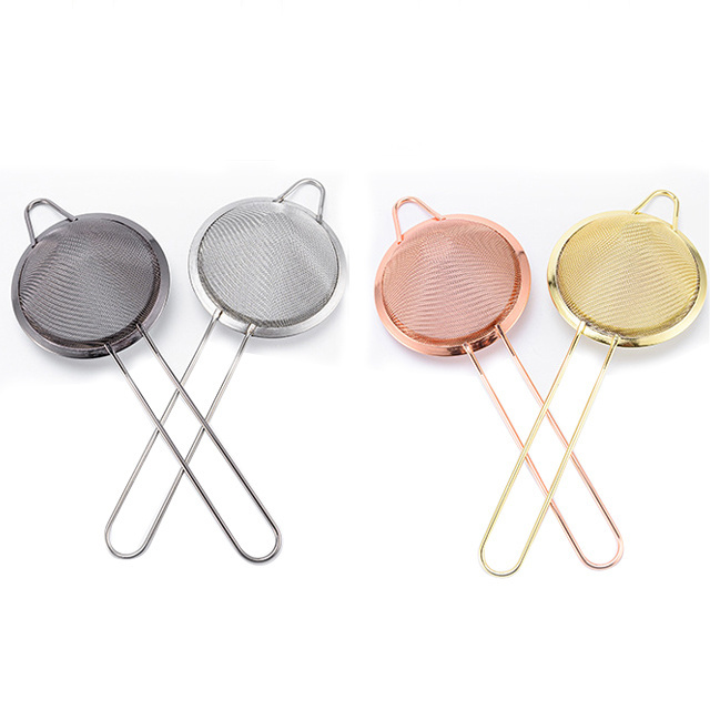 Fine Mesh Stainless Steel Sieve Strainer Cocktail Food Tea Coffee Strainers with Long Handle in Silver, Gold, Copper and Black