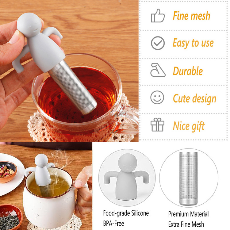 Extra Fine Mesh Stainless Steel Cute Human Tea Infuser Strainer for Loose Leaf Tea Steeper Filter for Cup Mug