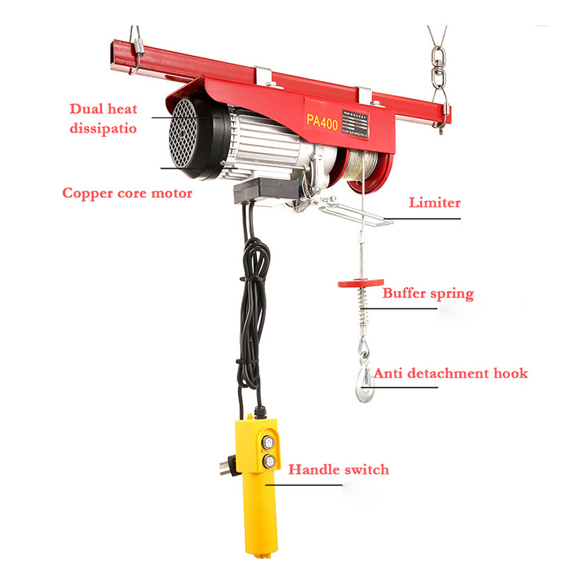 Pa500 Mini Electric Wire Rope Hoist Winch 100kg Portable Crane Small Lift Mini Hoist Electric Hoist Capacity