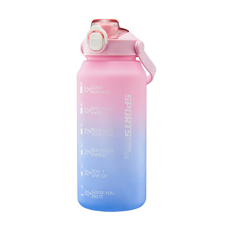 64oz 2L Half Gallon Gym Fitness Sports Motivational Water Bottle with Carry Strap