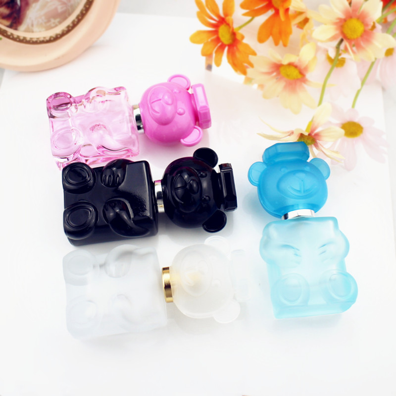 Luxury stock lovely Bear shaped customize sticker perfume bottle 30ml pink blue unique perfume bottles