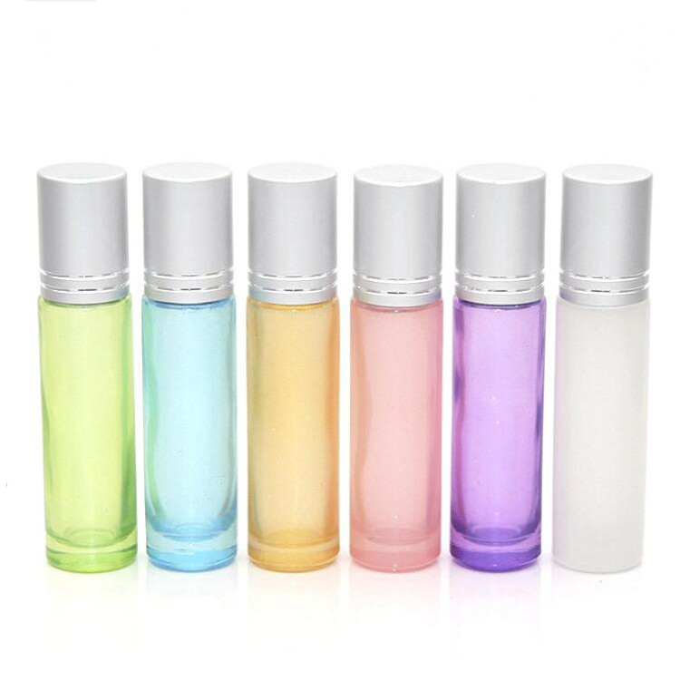 10ml Pearl pink blue Perfume Glass Roller Bottle Matte Gold Lid Cosmetic roll on bottle