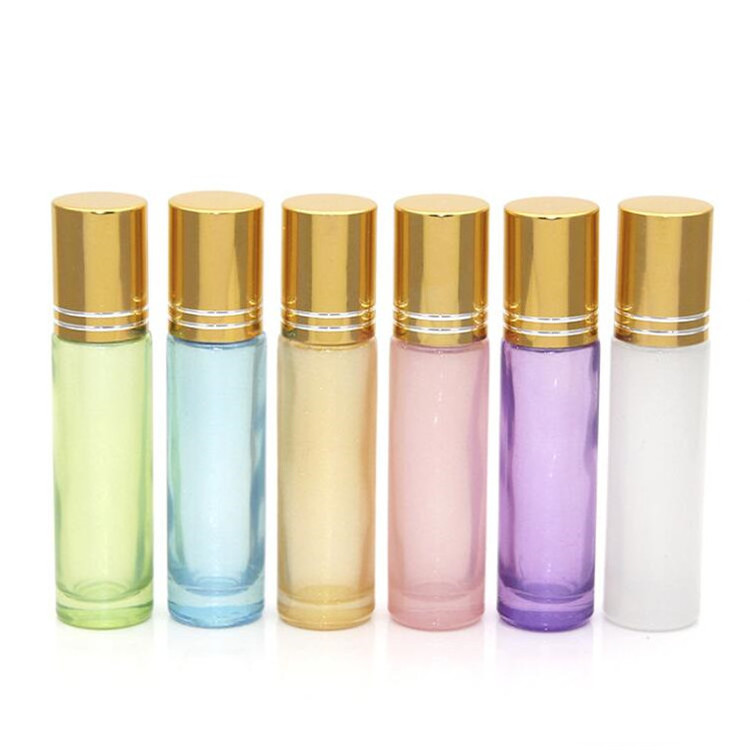 10ml Pearl pink blue Perfume Glass Roller Bottle Matte Gold Lid Cosmetic roll on bottle