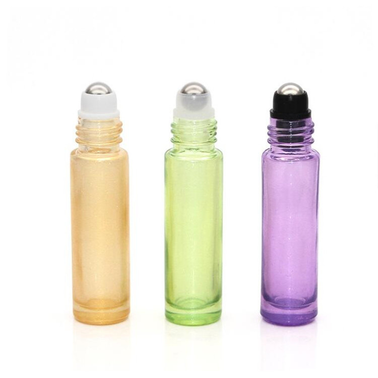 10ml Pearl pink blue Perfume Glass Roller Bottle Matte Gold Lid Cosmetic roll on bottle