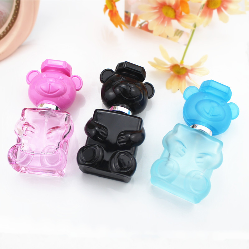 Luxury stock lovely Bear shaped customize sticker perfume bottle 30ml pink blue unique perfume bottles