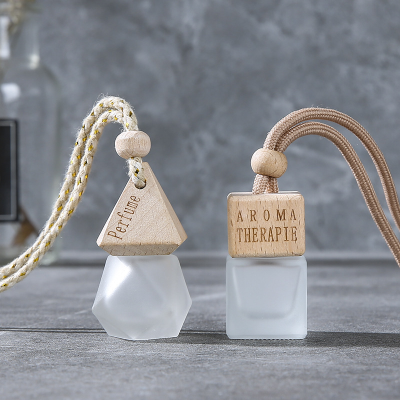 Factory cheap price frosted clear square pyramid shape 6ml 8ml 10ml hanging car perfume bottle diffuser