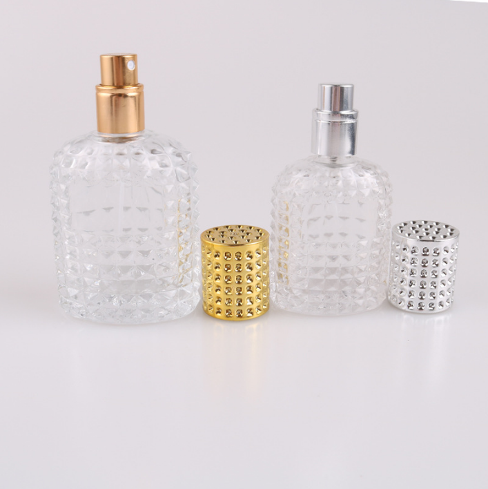 transparent pineapple shape glass perfume aluminum atomizer 30ml 50ml perfume bottle luxury glass spray bottle with gold  cap