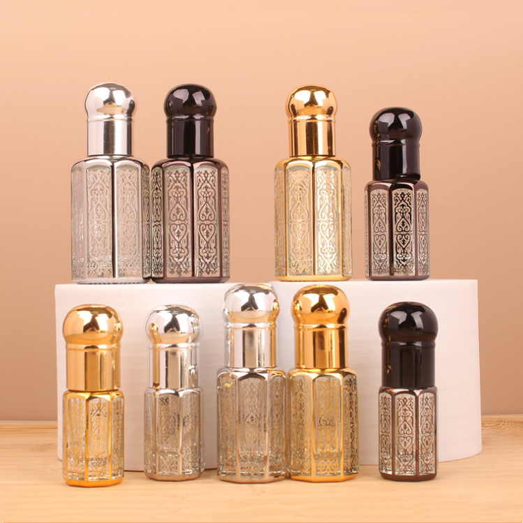 Wholesale empty perfume 2ml 3ml 6ml 10ml clear octagon attar glass essential oil roller bottles