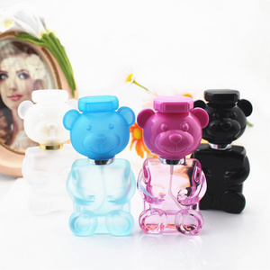 Luxury stock lovely Bear shaped customize sticker perfume bottle 30ml pink blue unique perfume bottles