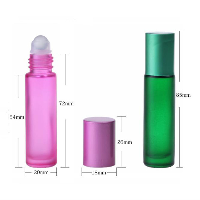 wholesale round cosmetic empty 5ml 10ml essential oil matte frosted rainbow color glass roll on bottle