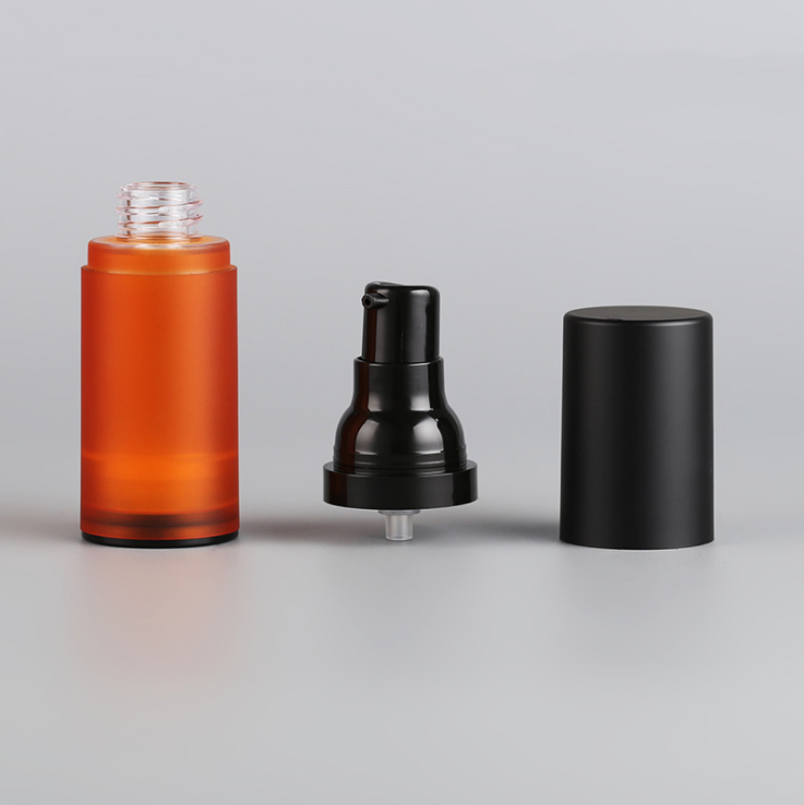 Stock matte orange cosmetic airless bottle 15ml 30ml 50ml empty facial serum lotion container plastic pump spray bottles