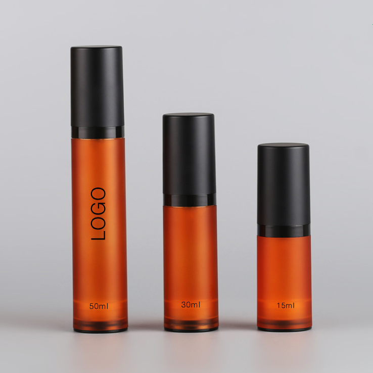 Stock matte orange cosmetic airless bottle 15ml 30ml 50ml empty facial serum lotion container plastic pump spray bottles