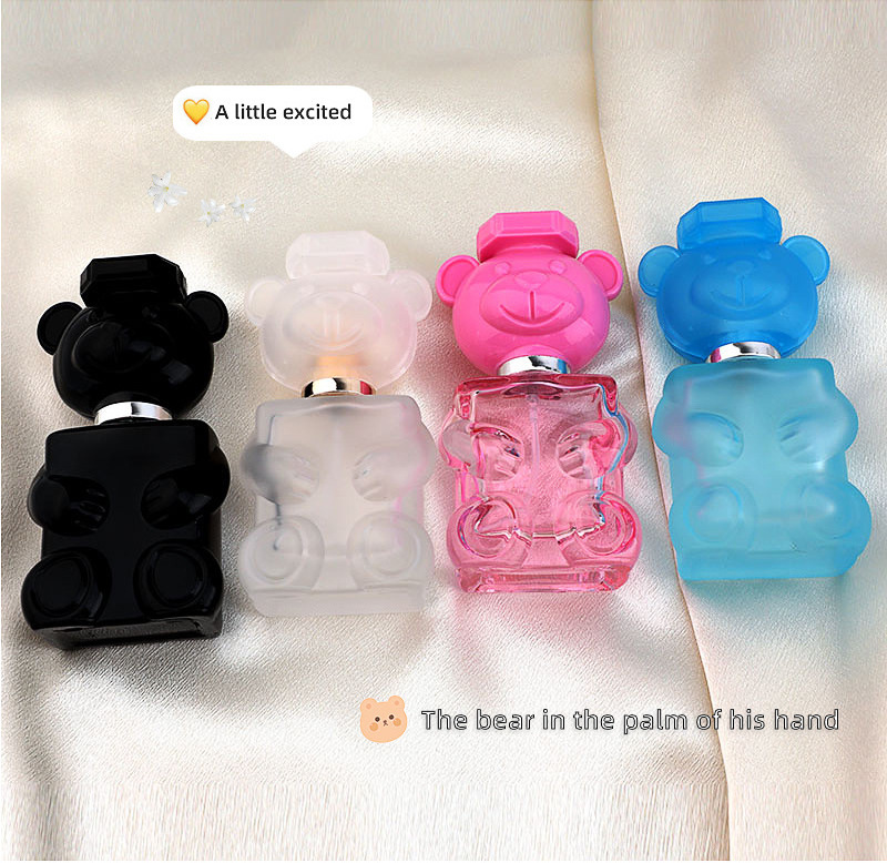 Luxury stock lovely Bear shaped customize sticker perfume bottle 30ml pink blue unique perfume bottles