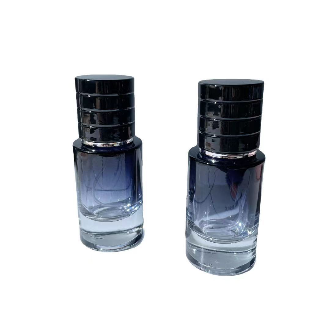 Luxury round empty shape black caps fine mist refill blue white red brown gradient glass 30ml perfume spray bottle