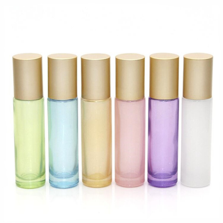 10ml Pearl pink blue Perfume Glass Roller Bottle Matte Gold Lid Cosmetic roll on bottle