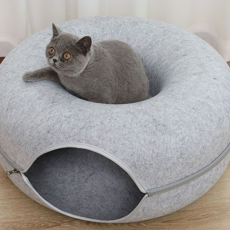 Wholesale New Cat Play Tunnel High Quality Breathable Durable Donut Felt Cat Cave Bed