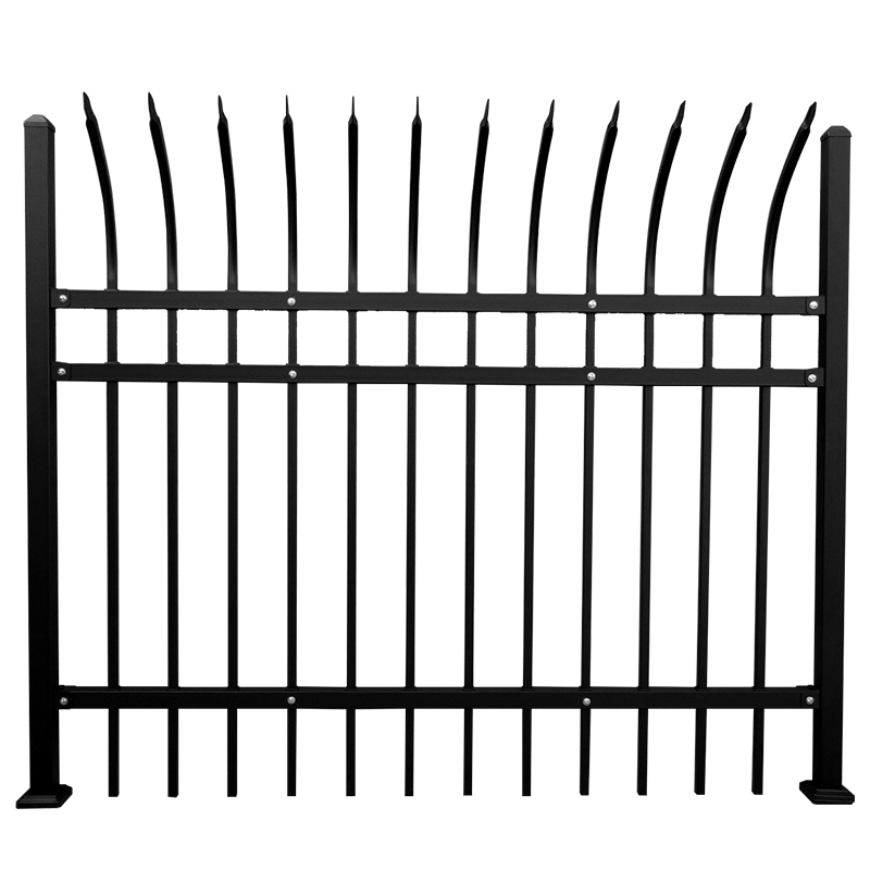 2024   High security steel fence with curved spear vertical pickets