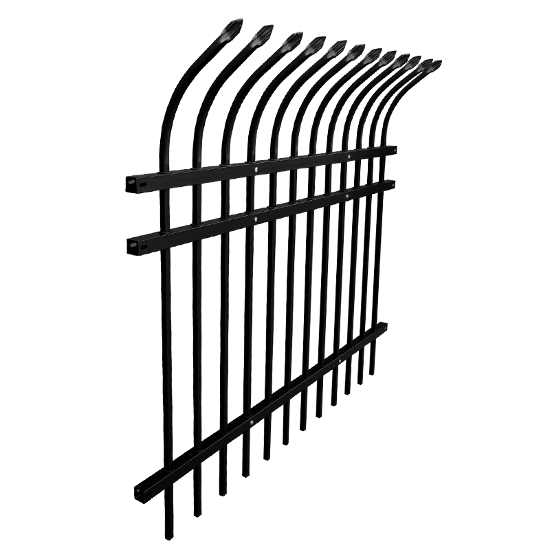 2024   High security steel fence with curved spear vertical pickets