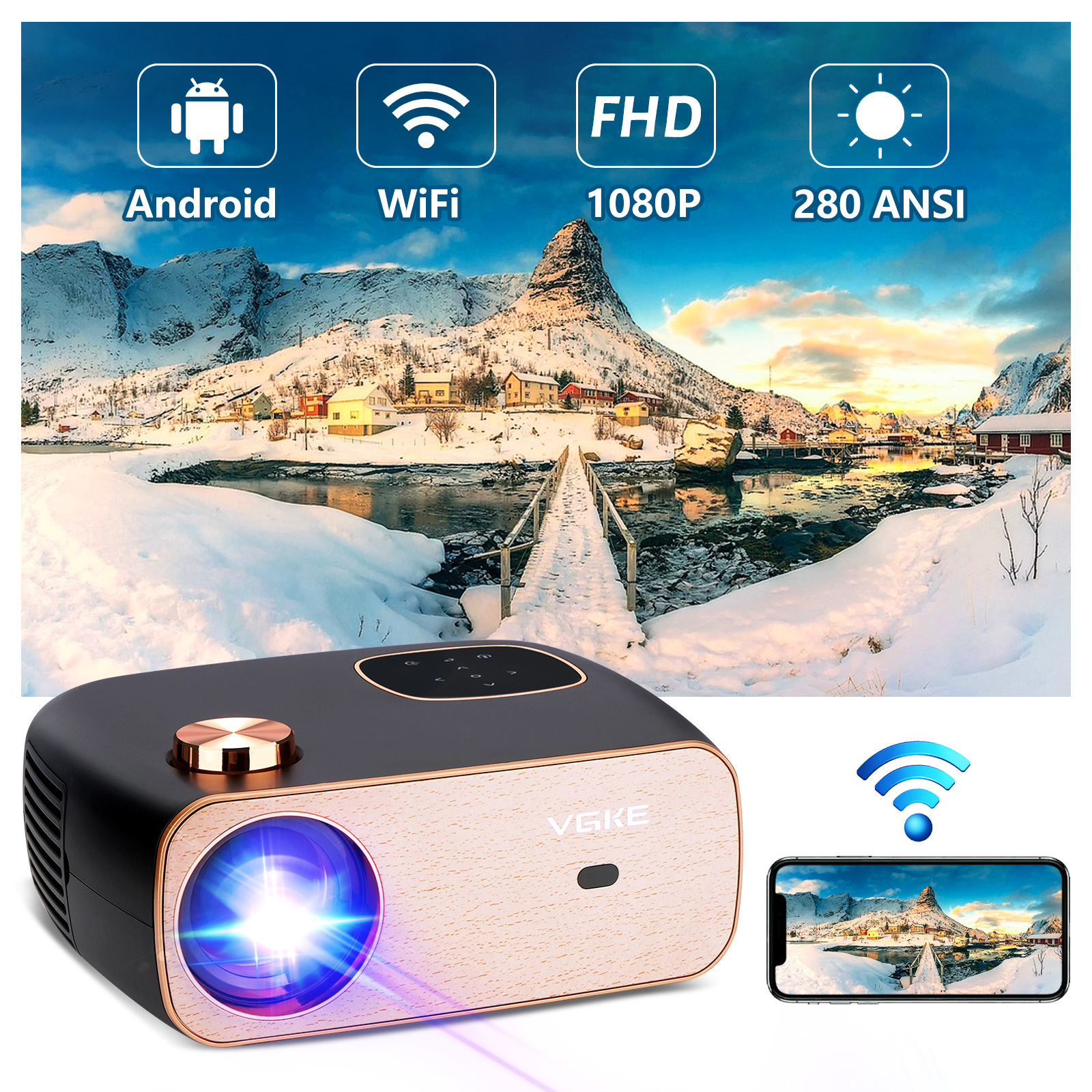 WIFI Android Projetor Native 1920 x 1080P 3D Home Theater For Office Home School 1080P Full HD LED Projector