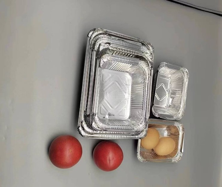 Food Grade Packaging Disposable Tin Foil Dishes Grill Pan Catering Aluminium Foil Container Tray With Plastic Lid