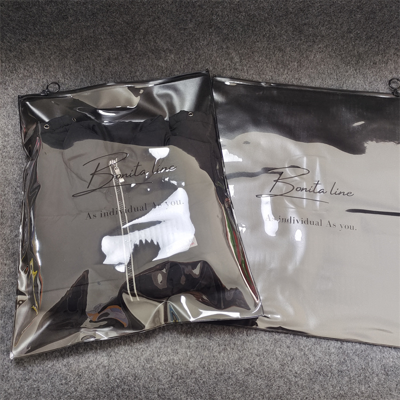 Custom T-shirt Packaging Bags Clothing With Your LOGO, PVC Black Zipper Bag For Garment, Hoodies Plastic Bag