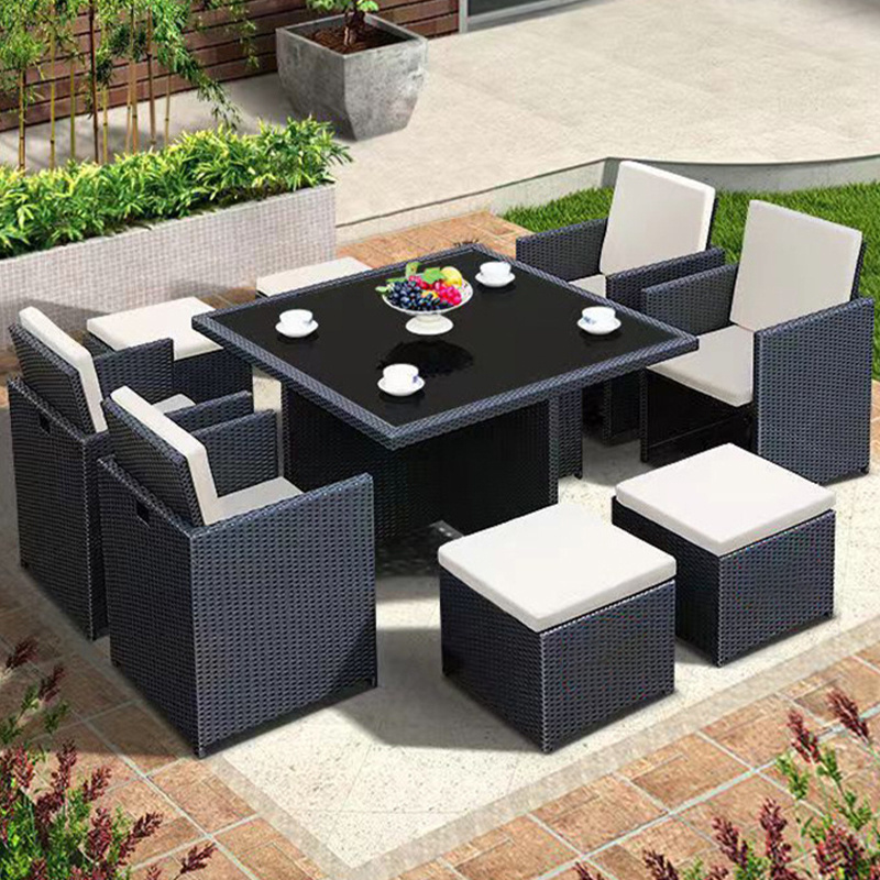 Wholesale patio furniture dining set table and chairs All Weather Modern Outsides Garden Rattan Wicker Combination Tables Chairs