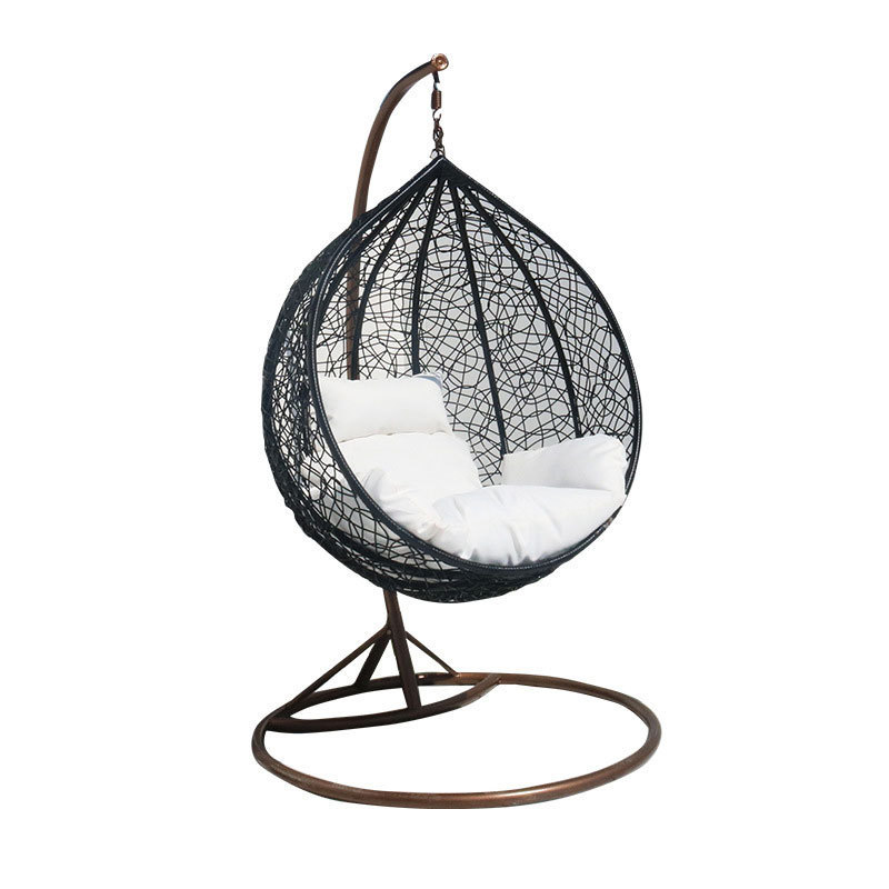 Wholesale custom Hanging Egg Chair Swing with Steel Stand Set All Weather Construction Wicker Rattan Swing  Large Basket Design