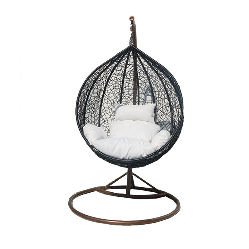 Wholesale custom Hanging Egg Chair Swing with Steel Stand Set All Weather Construction Wicker Rattan Swing  Large Basket Design