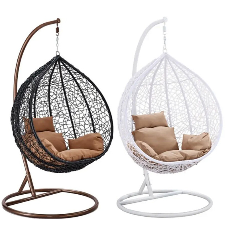 High QualityModern Egg shape outdoor furniture garden wicker Rattan Hanging Basket Steel Wicker Rattan Swing outdoor round swing