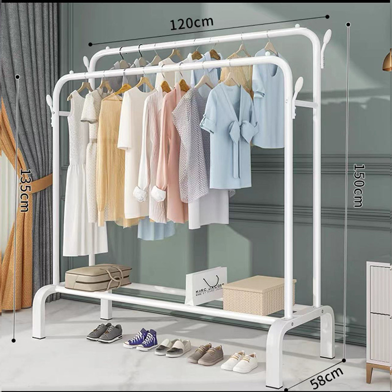 Hotel Outdoor Indoor Living Room Bedroom Balcony Furniture Floor Metal Garment Wheels Iron Simple Hanging Drying Clothes Rack