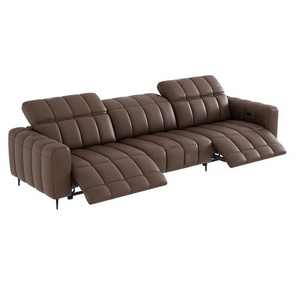 First class Italia luxury Genuine Leather simple design lounge recliner couch multi functional electric smart sectional sofa bed