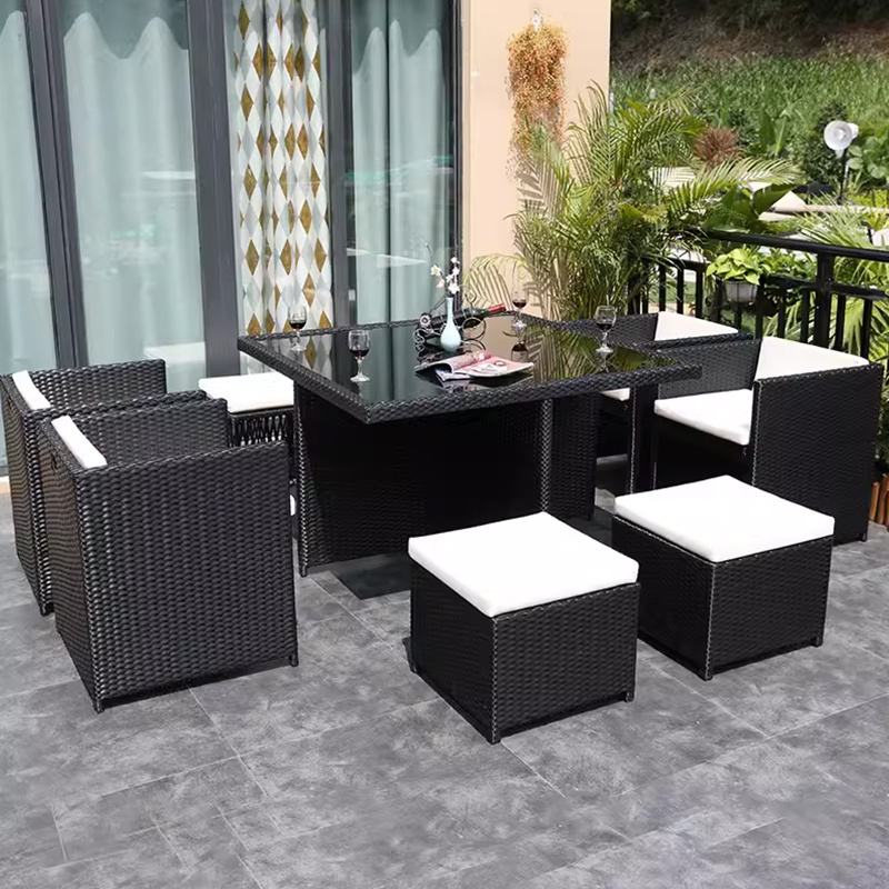 Wholesale patio furniture dining set table and chairs All Weather Modern Outsides Garden Rattan Wicker Combination Tables Chairs