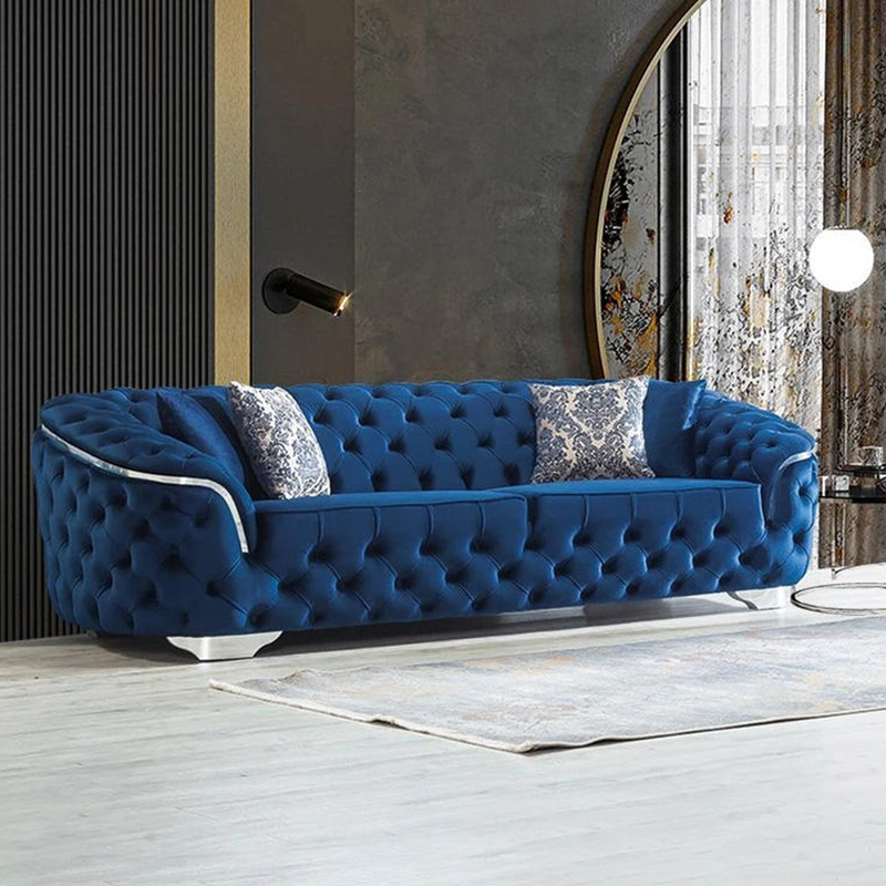 New Italian style light luxury design Furniture living room furniture velvet matte cloth European style buckle Chesterfield sofa