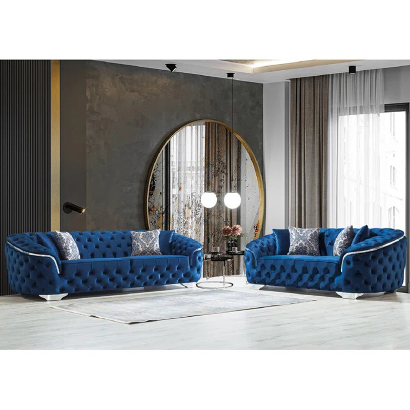 New Italian style light luxury design Furniture living room furniture velvet matte cloth European style buckle Chesterfield sofa