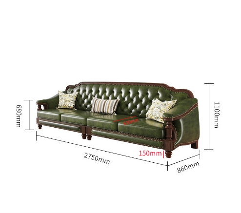 L-shaped European Classic Pastoral Style Furniture Wooden Customizable  1 2 3 4 seater Luxury Genuine Leather Solid Wood Sofa