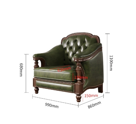 L-shaped European Classic Pastoral Style Furniture Wooden Customizable  1 2 3 4 seater Luxury Genuine Leather Solid Wood Sofa