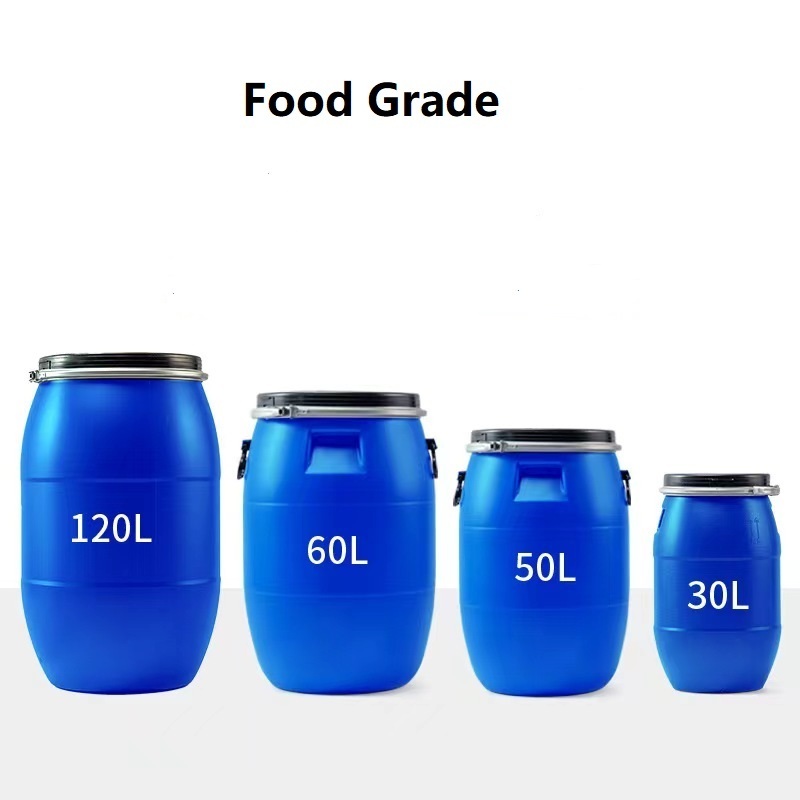 Food grade 30L 50L 60L 120L white/black plastic buckets/drum/barrel/pails with handle and steel hoop in stock